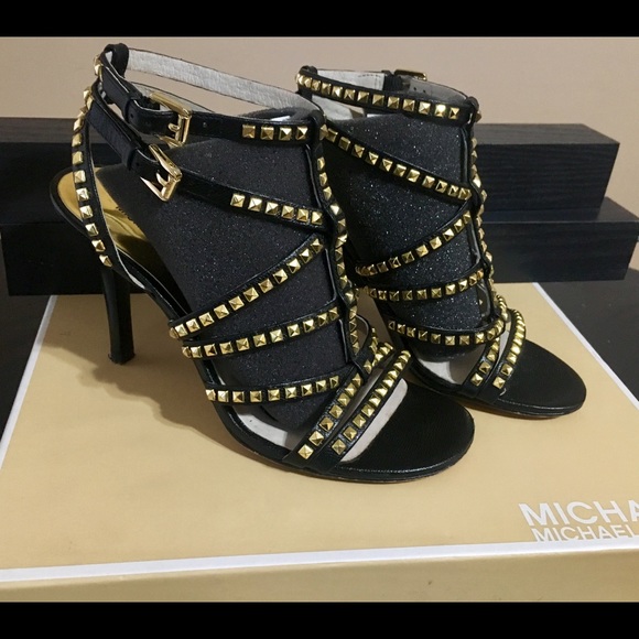 Michael Kors Alexi Heel Gold studded strap heels - Picture 3 of 4